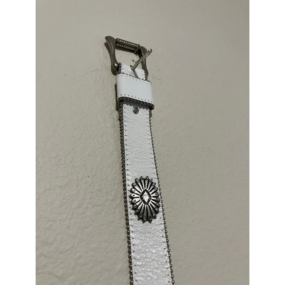 Vintage USA Western Belt Concho White Leather Cowgirl Southwest Small